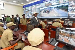 President Yoweri K Museveni while he visited the CCTV command center